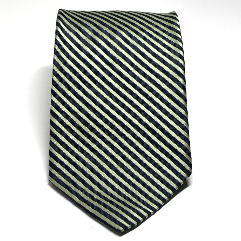 Nautica Silk Tie Mens Navy Green Striped Classic Necktie Ribbed Preppy Classic